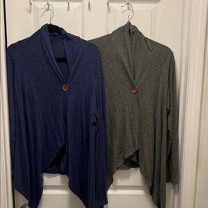 Women's Open Front Cardigan Sweater - Blue and Olive Green